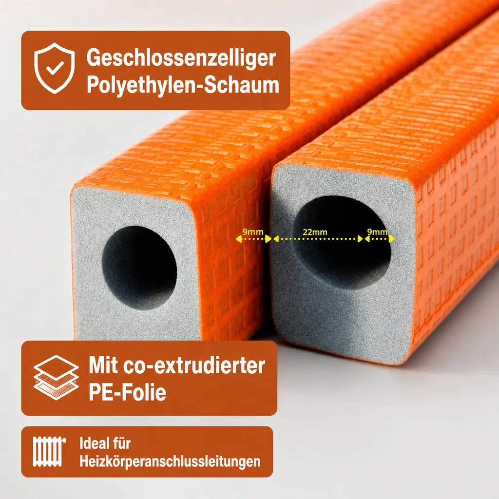 Rohrisolierung 22 mm, Kompakt-Rohrisolierung, 1 m, Ø 22 mm, 9 mm Dämmung