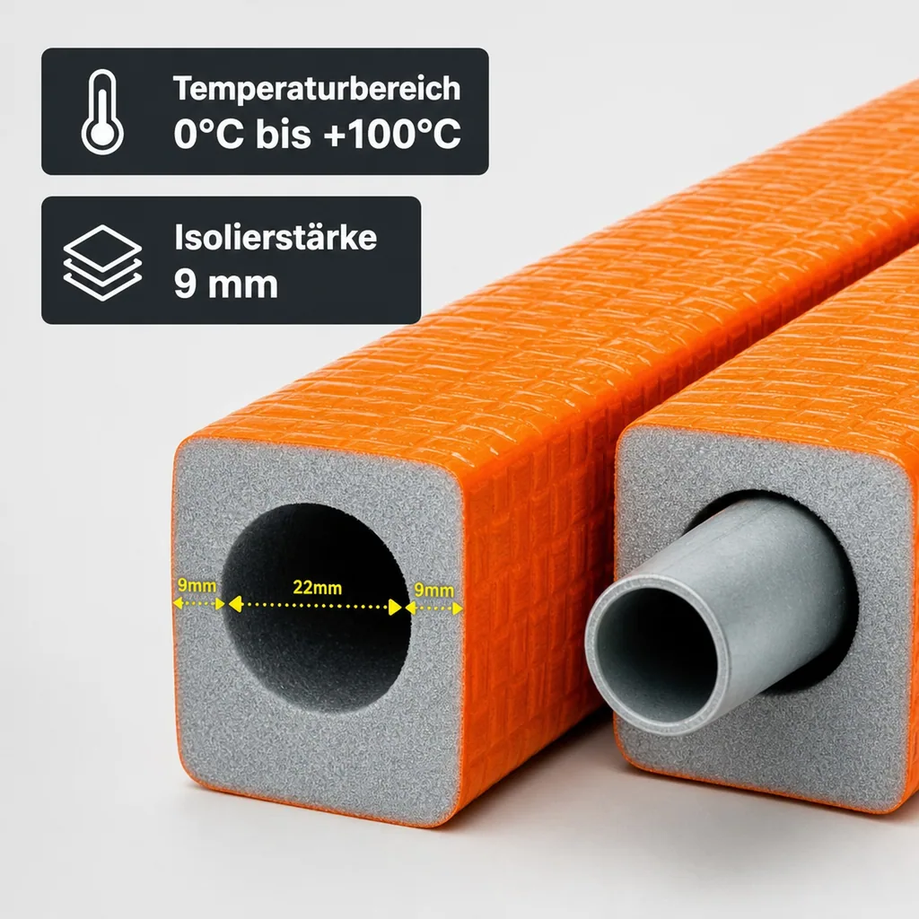 Rohrisolierung 22 mm, Kompakt-Rohrisolierung, 1 m, Ø 22 mm, 9 mm Dämmung