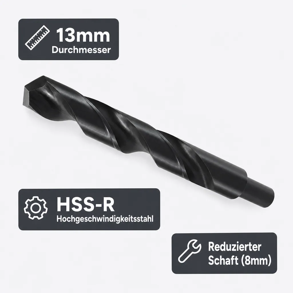 Spiralbohrer 13mm, HSS Bohrer, Metallbohrer, DIN 338