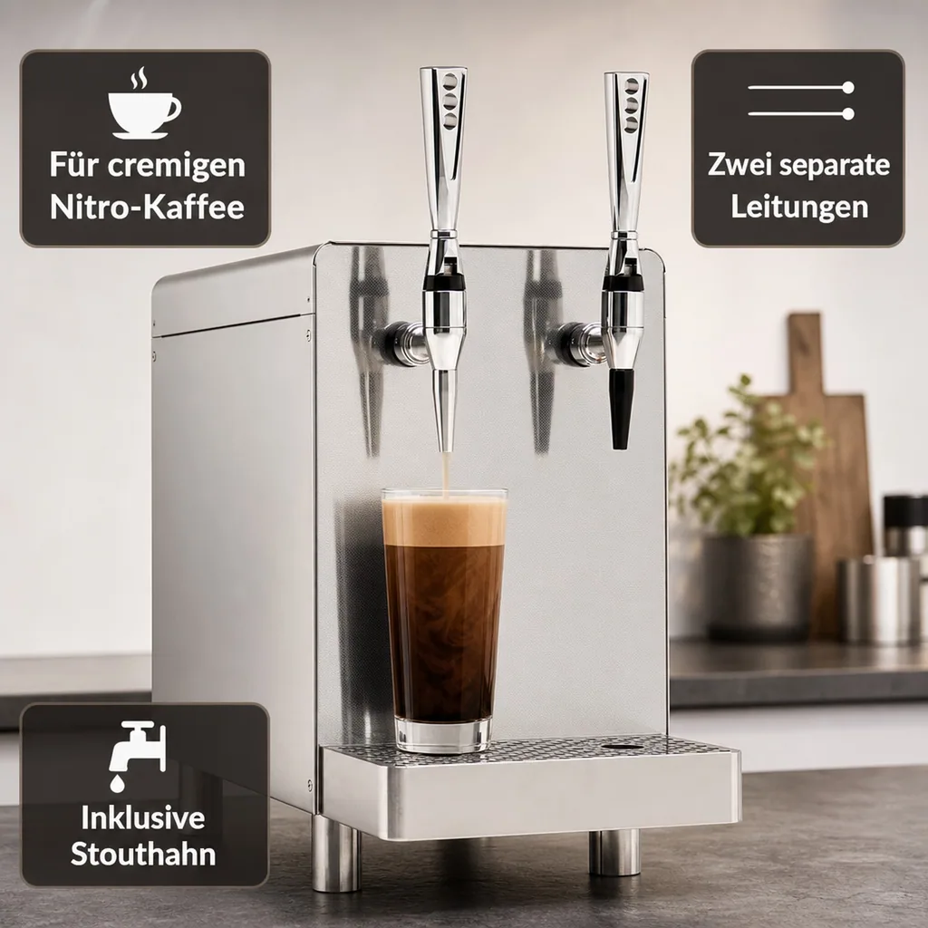 Nitro Coffee-Dispenser (2-leitig) | Für cremigen Nitro-Kaffee | Stouthahn & Tropfschale inklusive
