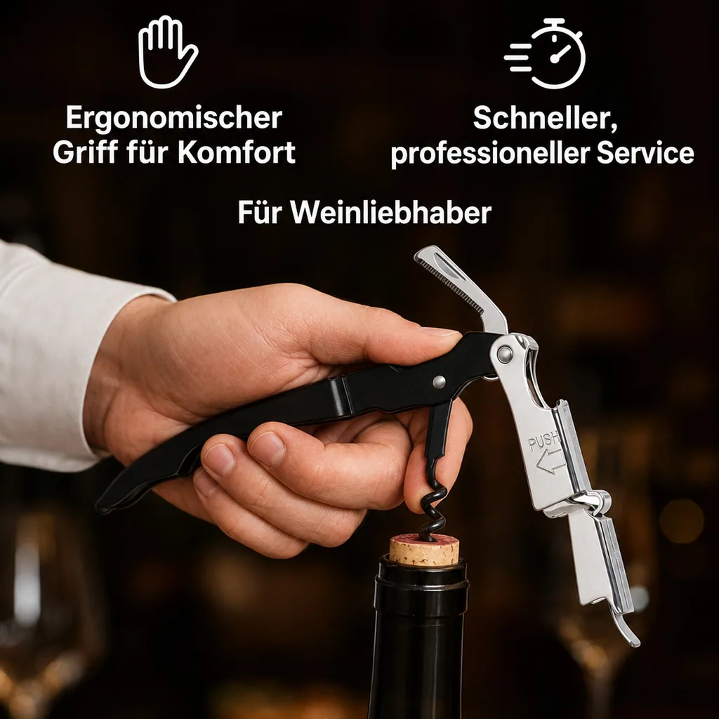 RAPIDO Kellnermesser, Sommeliermesser mit Kapselheber, Schwarz beschichtet, Hochwertiger Edelstahl