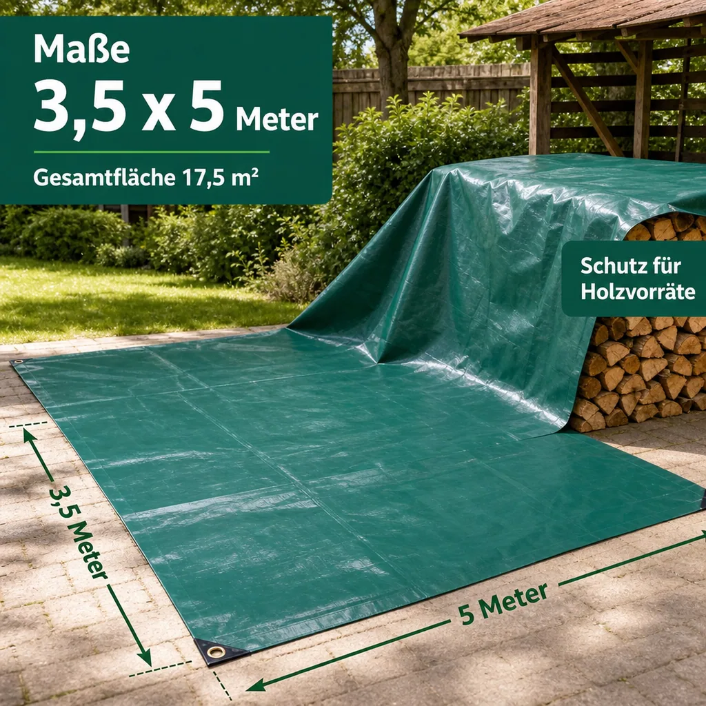 PVC Plane 650g, Abdeckplane 3,5 x 5m (17,5m²), grün, wasserdicht, reißfest