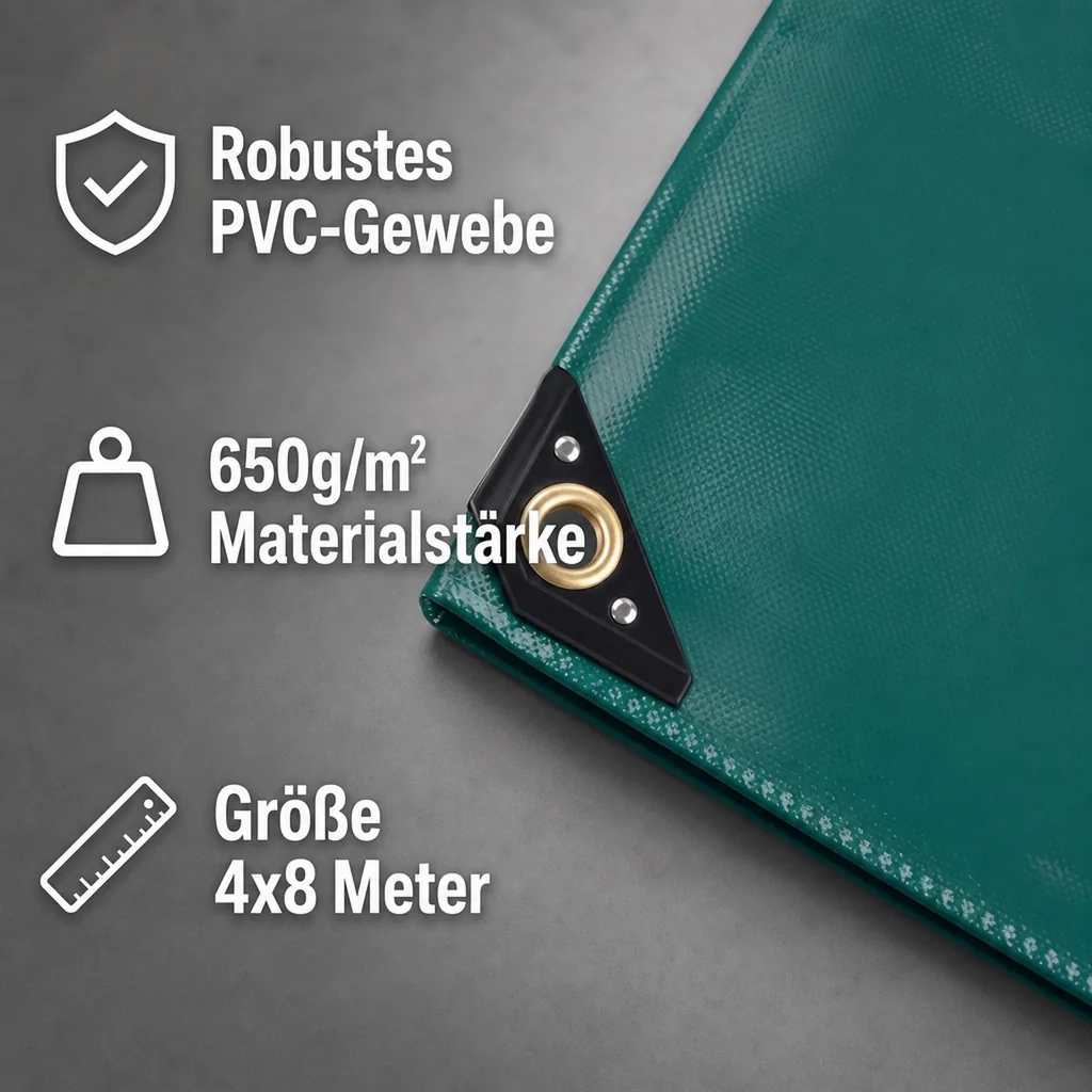 PVC Plane 650g, Abdeckplane, grün 4x8m (32m²), wasserdicht, reißfest