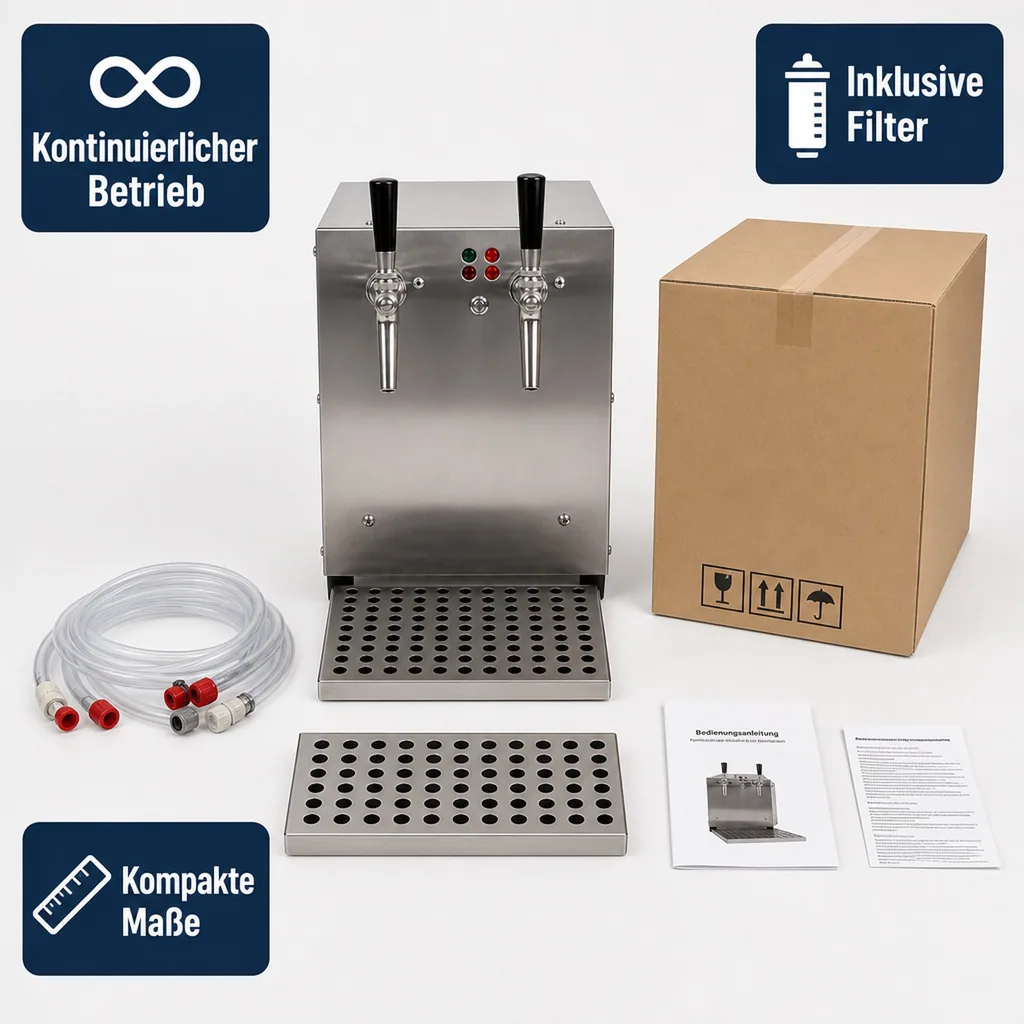 Glühweinzapfanlage, Getränke durchlauferhitzer - mit selbstansaugender Pumpe, Edelstahl, 2-leitig 6 kW