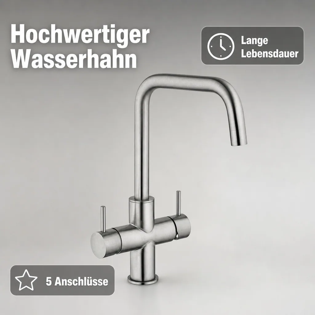 Wasserhahn, Mischbatterie, Wasserarmatur, Küchenarmatur - INOX LONG, 5-leitig