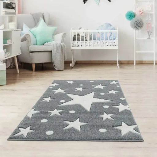 Livone Teppich Estrella Stern & Konfetti grau, Teppichgrösse: 160 x 230 cm
