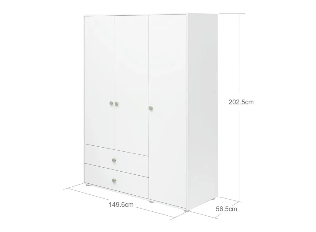 Flexa Kleiderschrank - Roomie, 3 Türen + 2 Schubladen, Farbe: Weiß/Naturgrün
