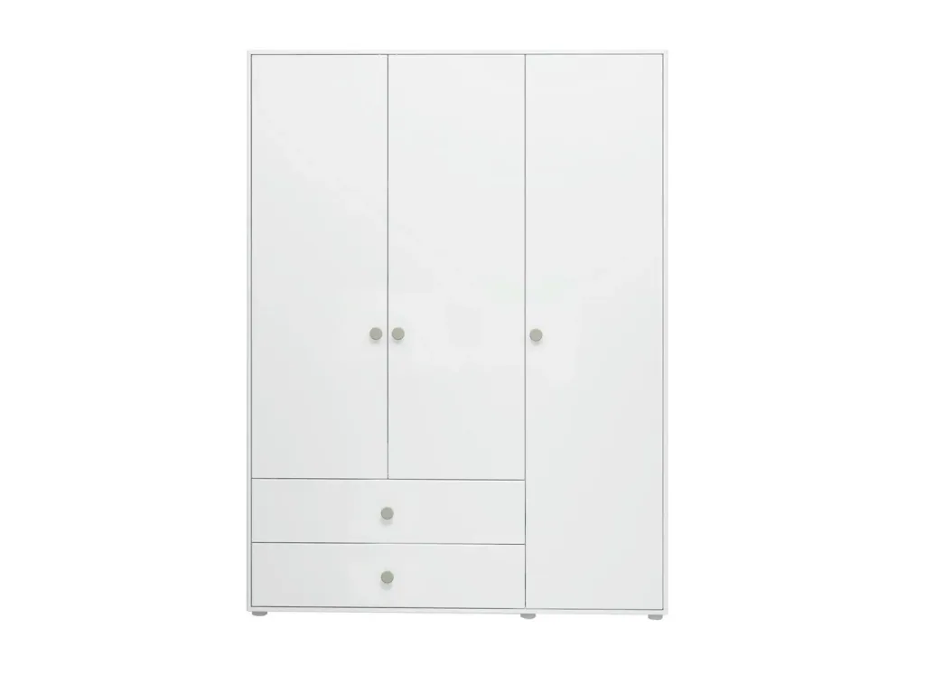 Flexa Kleiderschrank - Roomie, 3 Türen + 2 Schubladen, Farbe: Weiß/Naturgrün