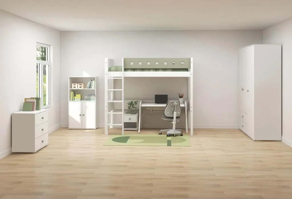Flexa Kleiderschrank - Roomie, 3 Türen + 2 Schubladen, Farbe: Weiß/Naturgrün