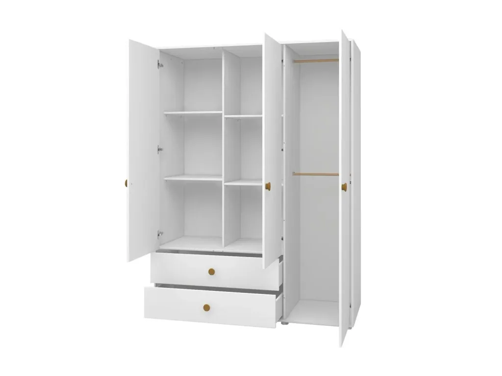 Flexa Kleiderschrank - Roomie, 3 Türen + 2 Schubladen, Farbe: Weiß/Senf