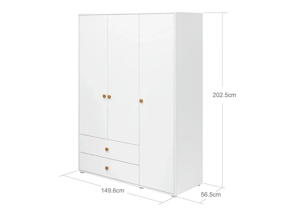Flexa Kleiderschrank - Roomie, 3 Türen + 2 Schubladen, Farbe: Weiß/Senf
