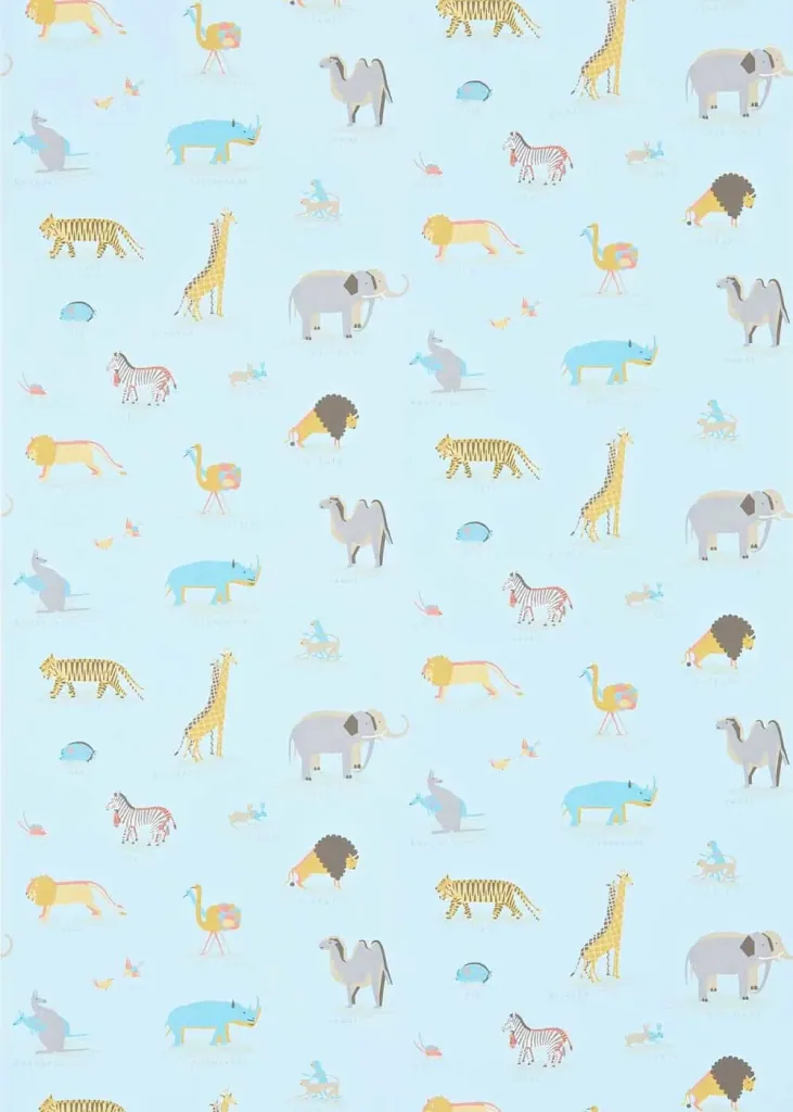 Little Sanderson Abracazoo Motivstoff Safari Tiere hellblau