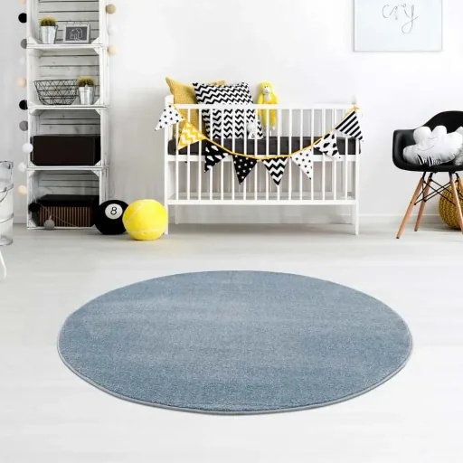 Livone Teppich rund uni blau
