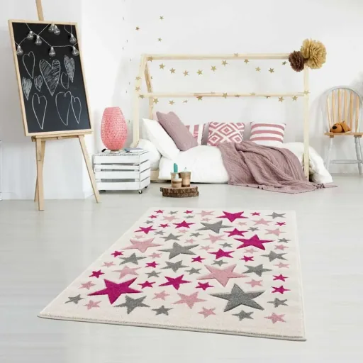 Livone Kinderteppich Stella Sterne rosa grau, Teppichgrösse: 120 x 180 cm