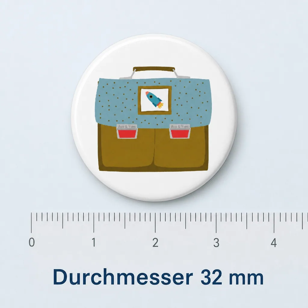 Ava & Yves Kinder Button / Anstecker Ranzen blau