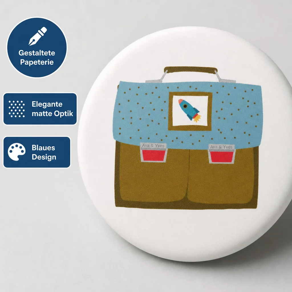 Ava & Yves Kinder Button / Anstecker Ranzen blau