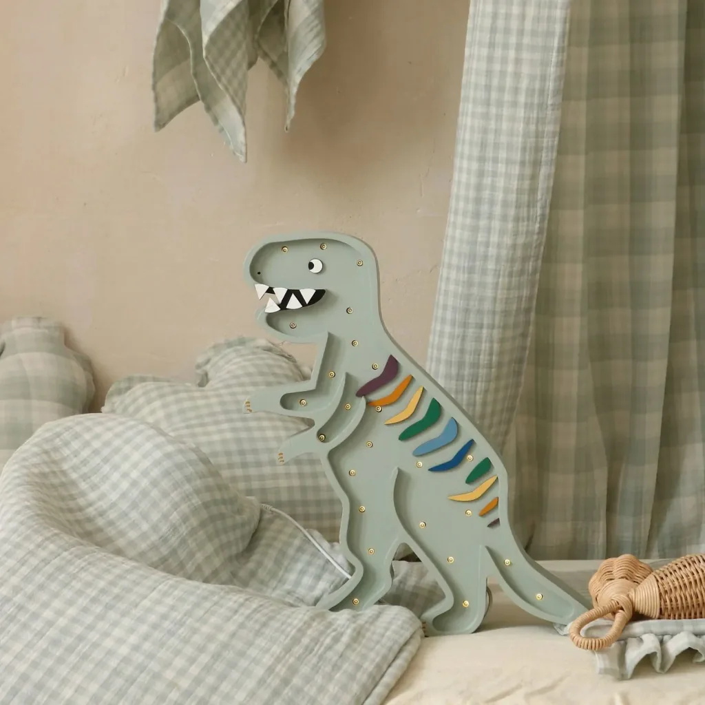 Little Lights Nachtlicht Kinder, Nachtlampe T-Rex - 100% Kiefernholz natur, Farbe: Khaki pastell