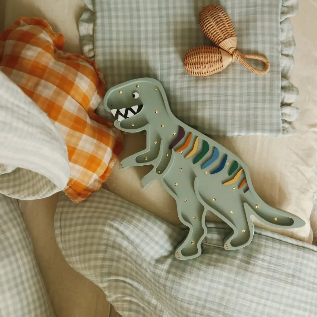Little Lights Nachtlicht Kinder, Nachtlampe T-Rex - 100% Kiefernholz natur, Farbe: Khaki pastell