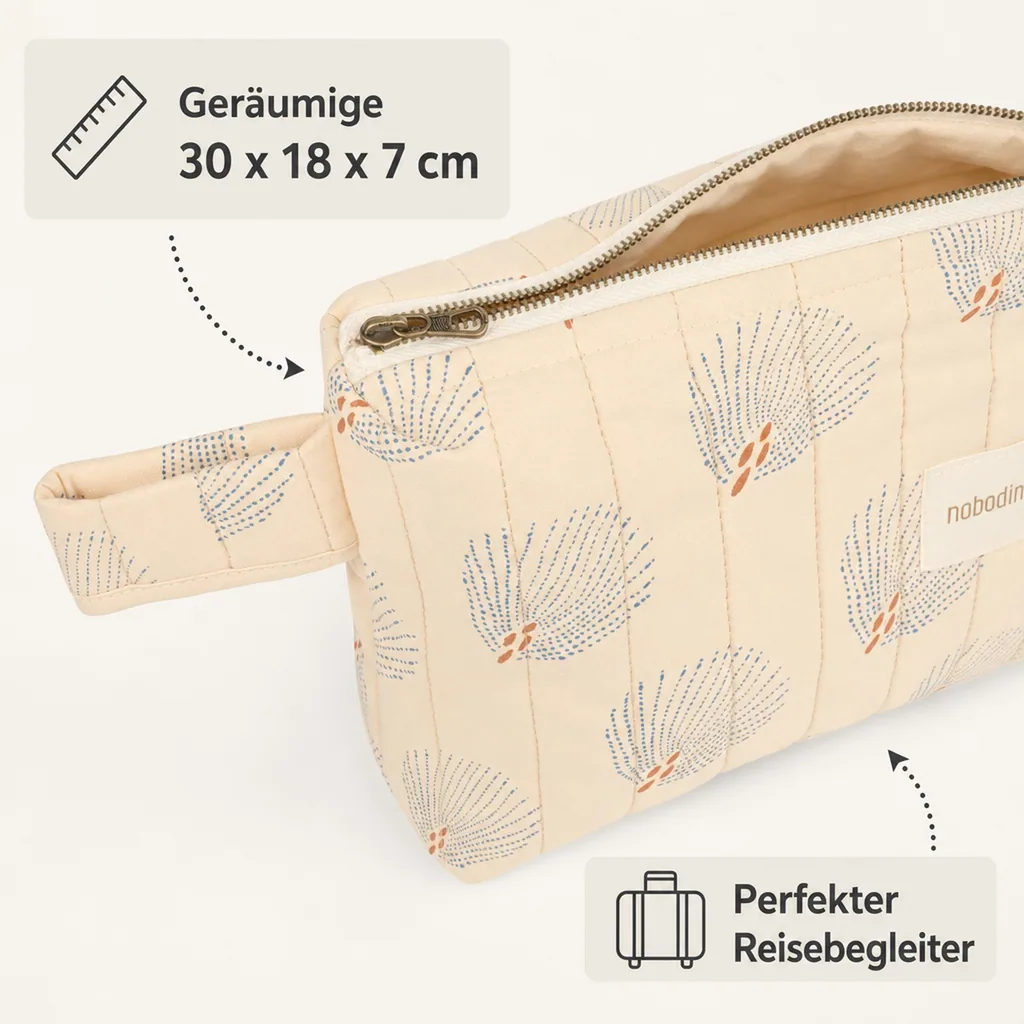 Nobodinoz STORIES Kosmetiktasche, Kulturtasche, 30 x 18 x 7 cm, Farbe: Blauer Gatsby/ Creme