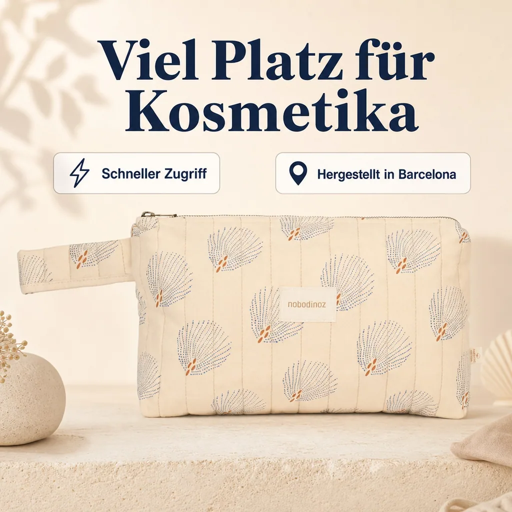 Nobodinoz STORIES Kosmetiktasche, Kulturtasche, 30 x 18 x 7 cm, Farbe: Blauer Gatsby/ Creme