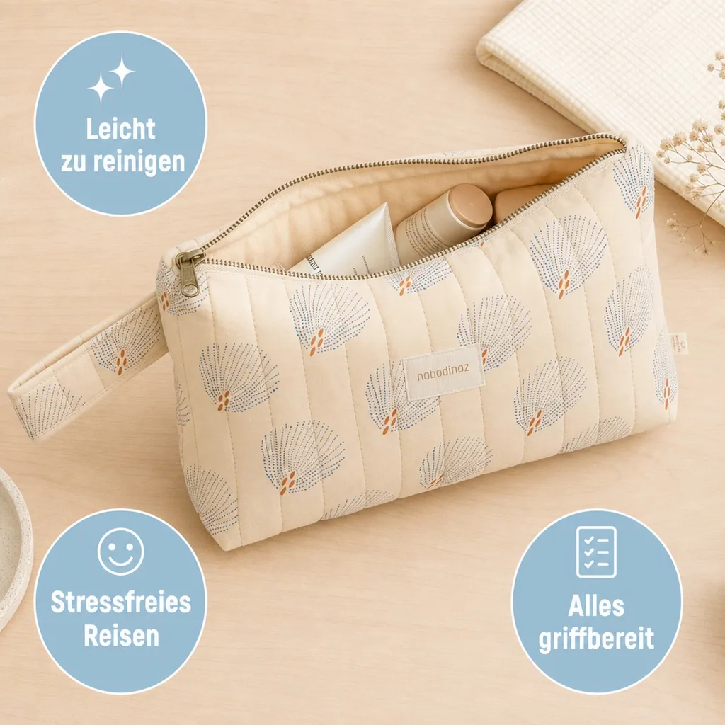 Nobodinoz STORIES Kosmetiktasche, Kulturtasche, 30 x 18 x 7 cm, Farbe: Blauer Gatsby/ Creme