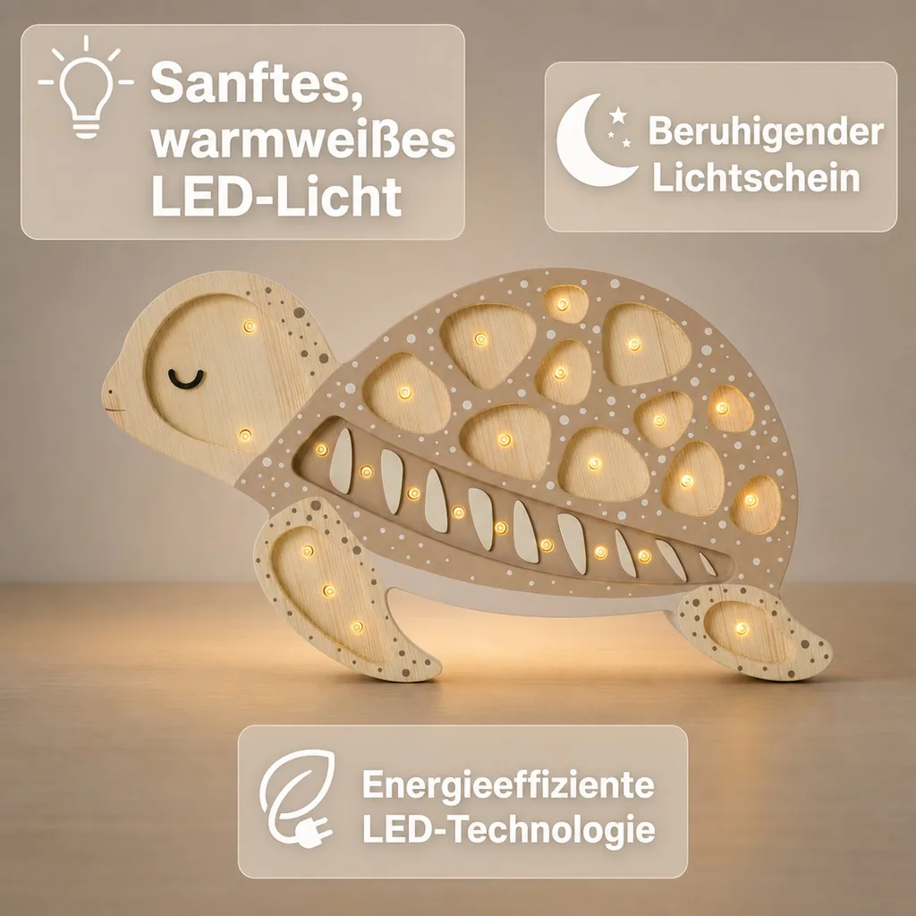 Little Lights Nachtlicht Kinder, Nachtlampe Schildkröte - 100% Kiefernholz natur, Farbe: Sanddüne