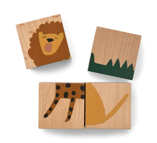 Liewood Puzzle, Holz Puzzle, Holzwürfel - Aage, Farbe: Vehicle / Nature