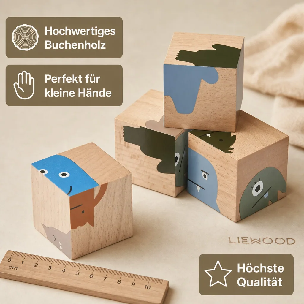 Liewood Puzzle, Holz Puzzle, Holzwürfel - Aage, Farbe: Vehicle / Nature