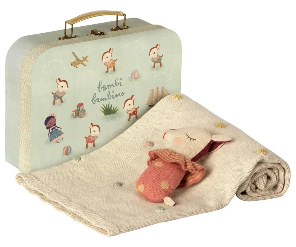 Maileg Baby Geschenk-Set: Kuscheltier und Babyrassel, Rosa, Farbe: rose