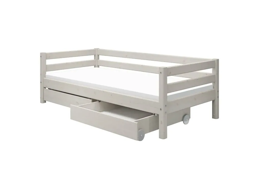 FLEXA Classic Kinderbett, Einzelbett - Gemütliches Sofa-Bett mit 2 Schubladen & Skandinavischem Design, 90x200 cm, Farbe: Weiß gewaschene Kiefer