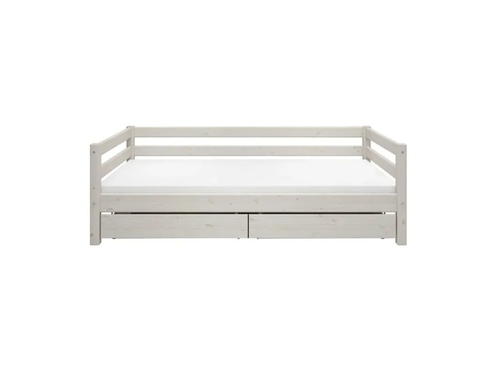 FLEXA Classic Kinderbett, Einzelbett - Gemütliches Sofa-Bett mit 2 Schubladen & Skandinavischem Design, 90x200 cm, Farbe: Weiß gewaschene Kiefer