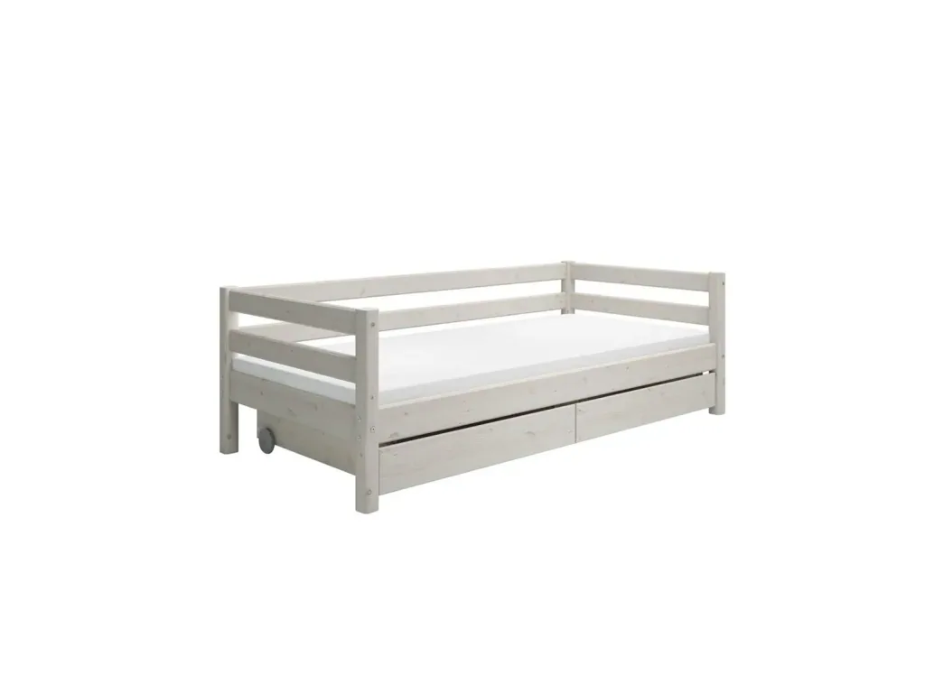 FLEXA Classic Kinderbett, Einzelbett - Gemütliches Sofa-Bett mit 2 Schubladen & Skandinavischem Design, 90x200 cm, Farbe: Weiß gewaschene Kiefer