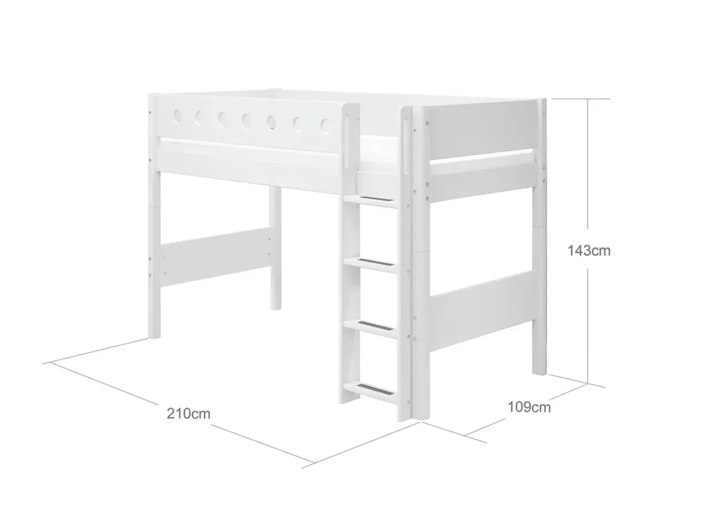 FLEXA Hochbett, Mittelhohes Bett - Mitwachsendes, Kinderbett mit Stauraum, 90x200 cm, Farbe: weiss