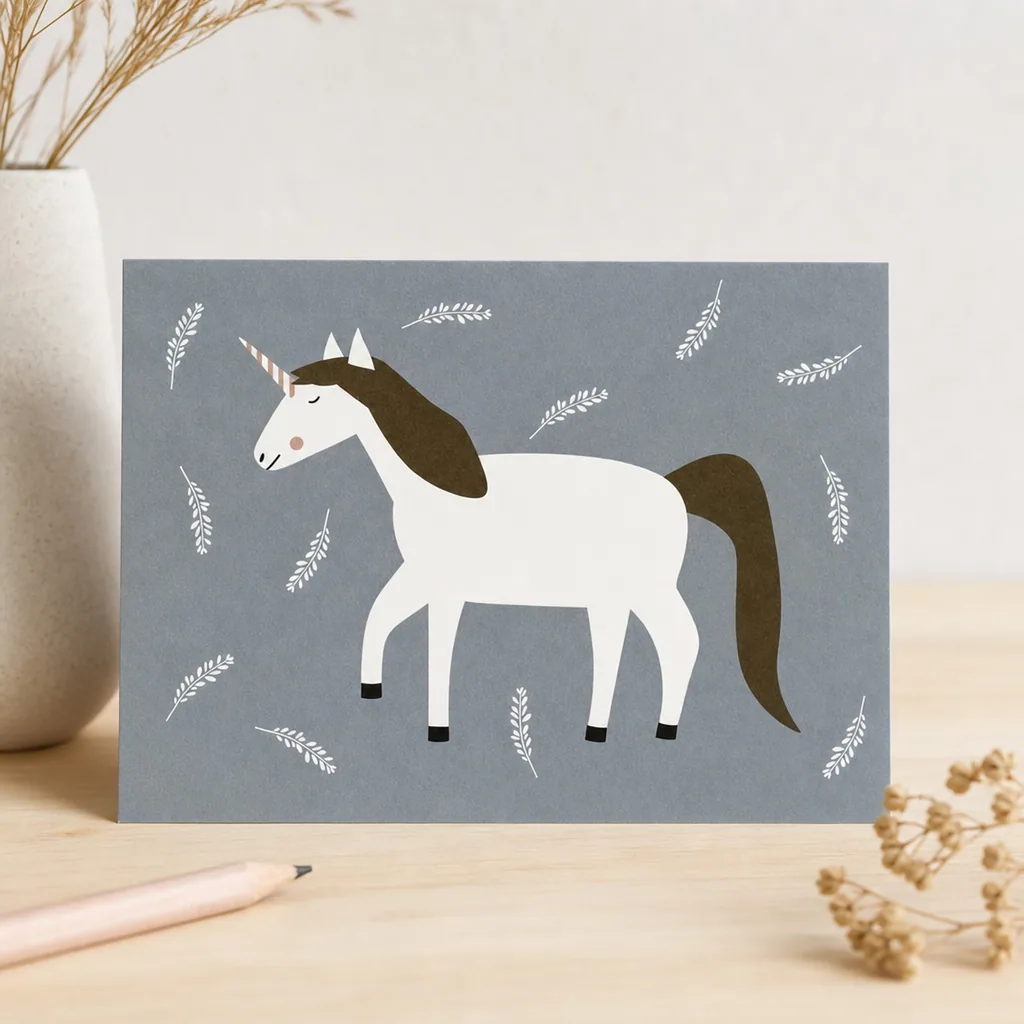 Ava & Yves Postkarte Einhorn weiss
