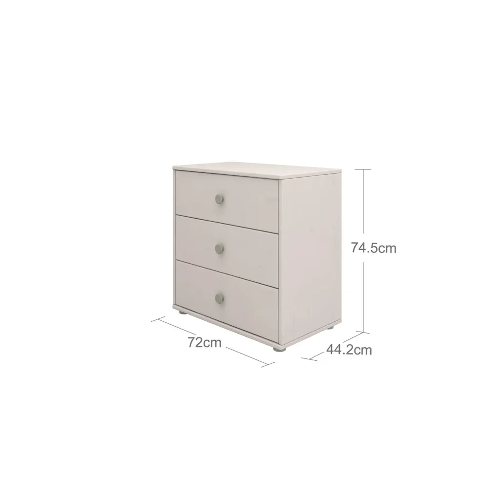 Flexa Kommode - Classic, mit 3 Schublade, 72x74,5 cm, Farbe: Grau gekalkt / Grau gekalkt / Naturgrün