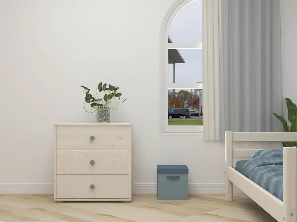 Flexa Kommode - Classic, mit 3 Schublade, 72x74,5 cm, Farbe: Weiß gekalkt / Weiß gekalkt / Türkis