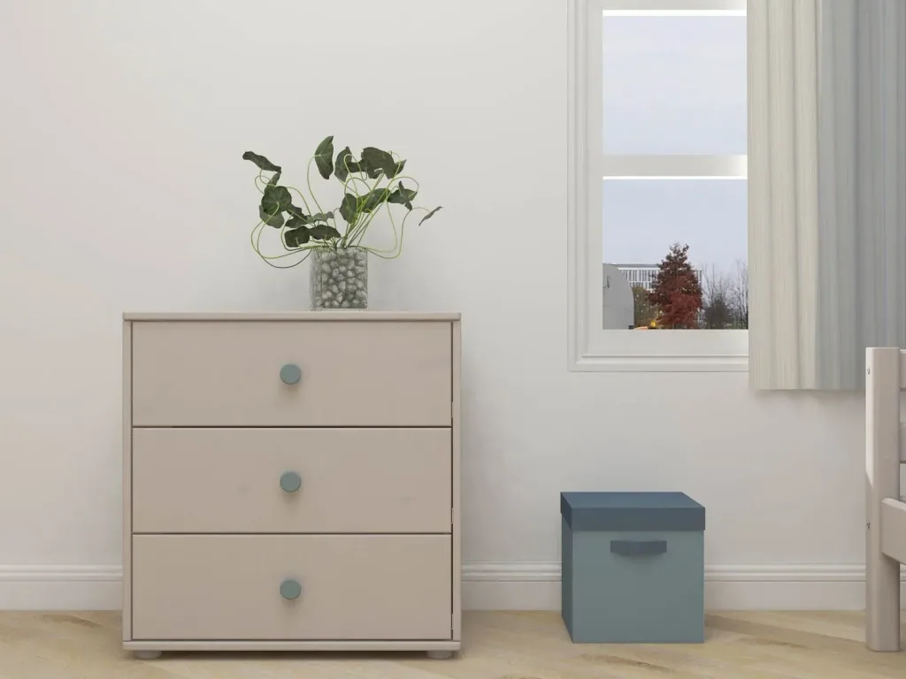 Flexa Kommode - Classic, mit 3 Schublade, 72x74,5 cm, Farbe: Grau gekalkt / Grau gekalkt / Türkis