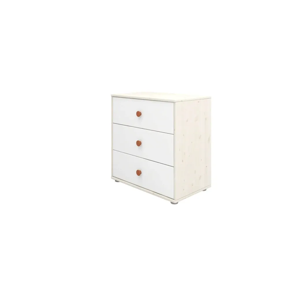 Flexa Kommode - Classic, mit 3 Schublade, 72x74,5 cm, Farbe: Weiß gekalkt / Weiß / Rouge