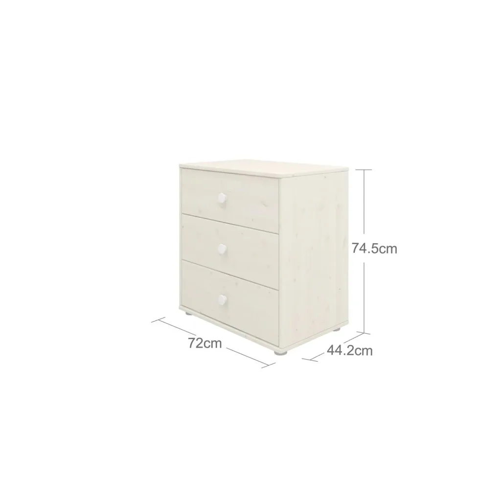 Flexa Kommode - Classic, mit 3 Schublade, 72x74,5 cm, Farbe: Weiß gekalkt / Weiß gekalkt / Weiß