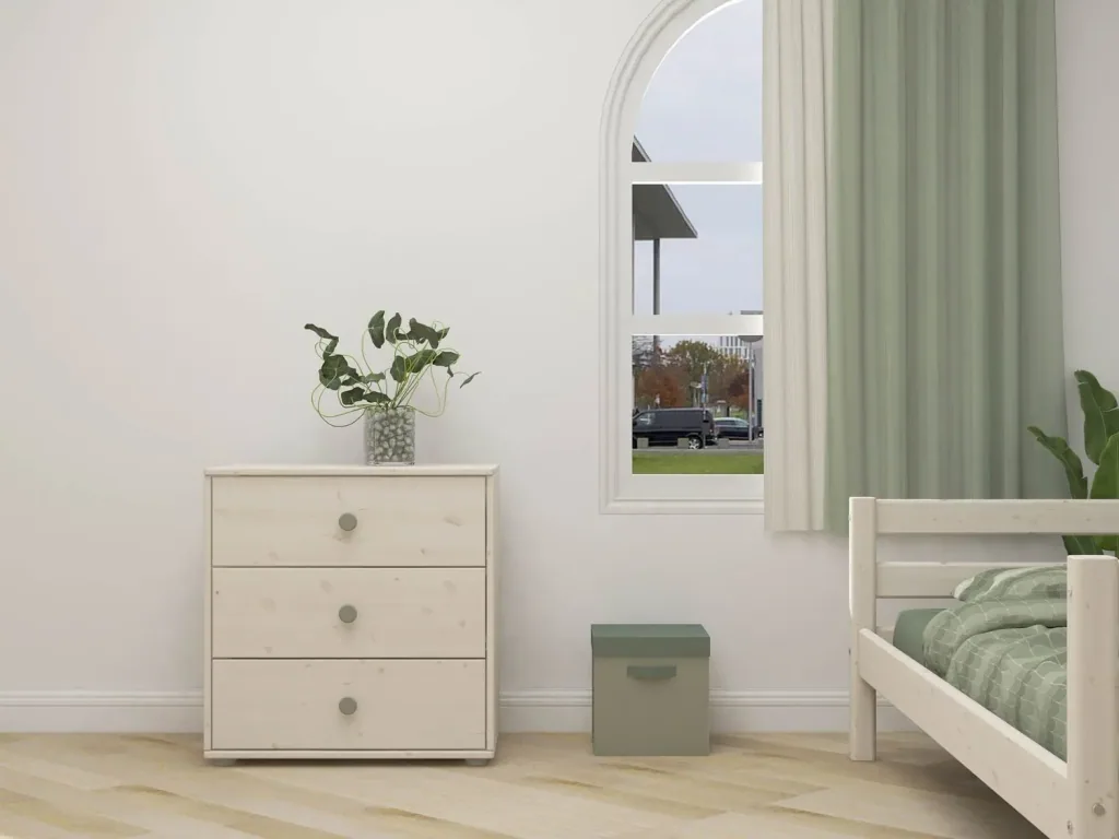 Flexa Kommode - Classic, mit 3 Schublade, 72x74,5 cm, Farbe: Weiß gekalkt / Weiß gekalkt / Naturgrün