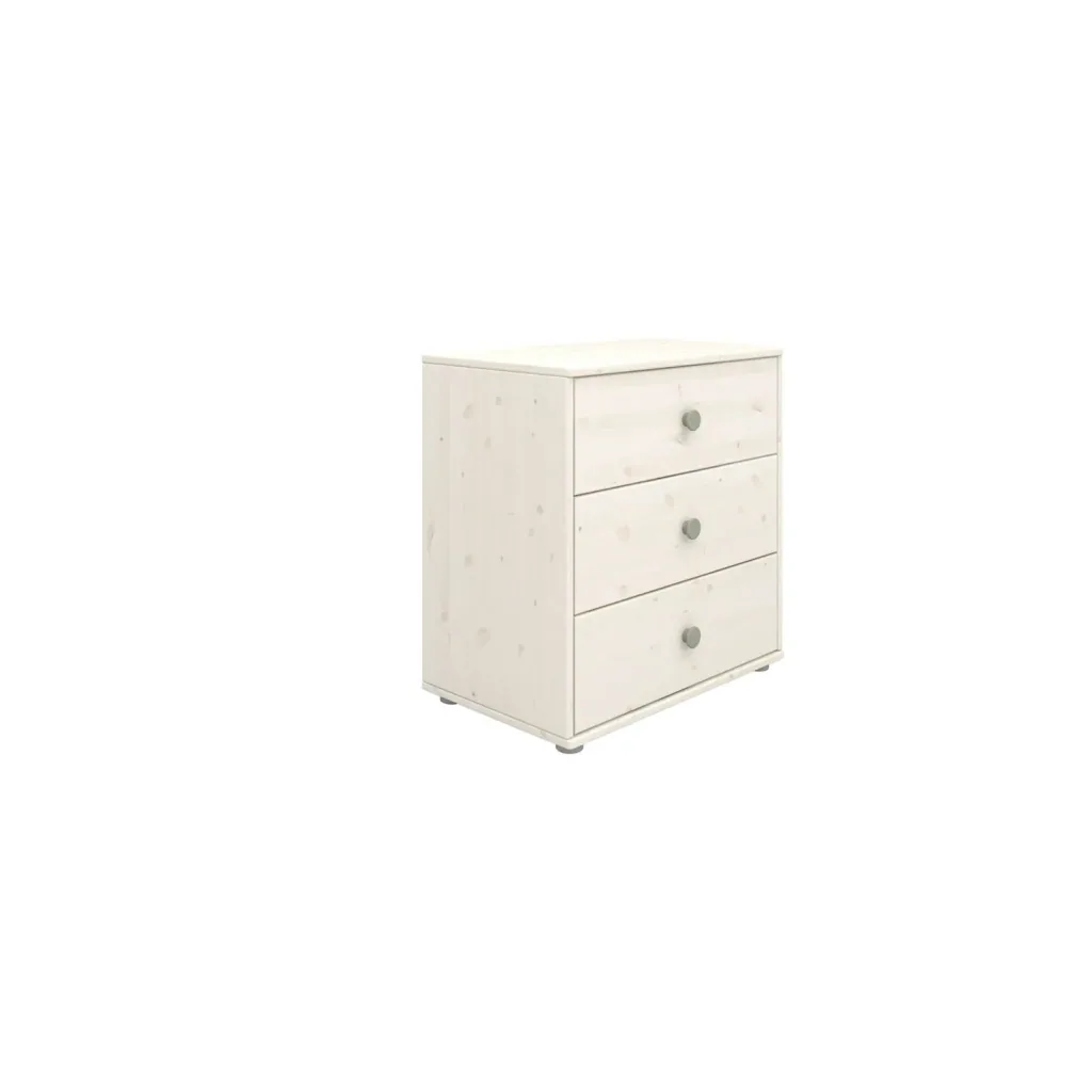 Flexa Kommode - Classic, mit 3 Schublade, 72x74,5 cm, Farbe: Weiß gekalkt / Weiß gekalkt / Naturgrün