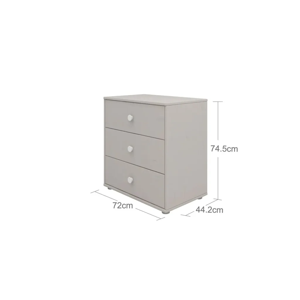 Flexa Kommode - Classic, mit 3 Schublade, 72x74,5 cm, Farbe: Grau gekalkt / Grau gekalkt / Weiß