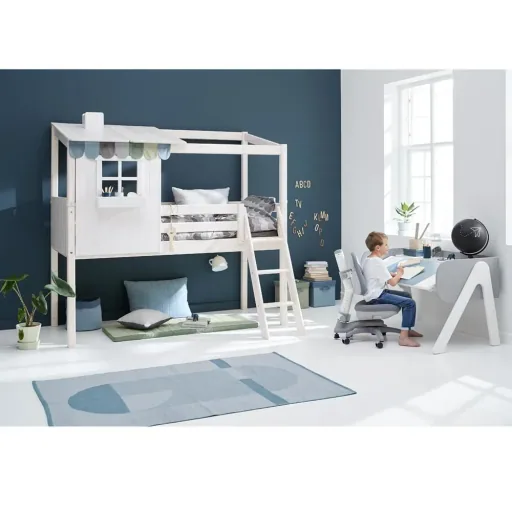 Flexa halbhohes Bett Haus mit halbem Dach weiss