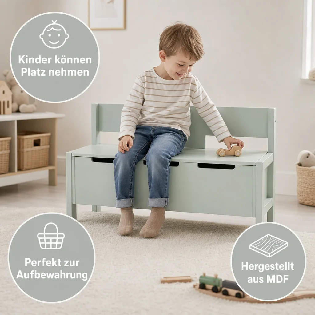 Kids Concept Kinderbank Aufbewahrung Holz hellgrün