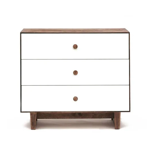 Oeuf Kommode Merlin 3 Schubkästen weiß/Walnuss Füße Rhea, Farbe Füsse: Walnuss