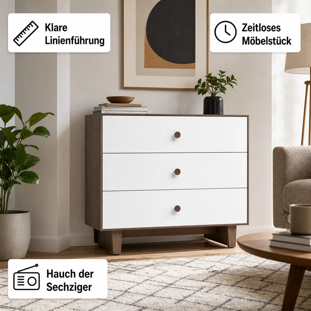 Oeuf Kommode Merlin 3 Schubkästen weiß/Walnuss Füße Rhea, Farbe Füsse: Walnuss
