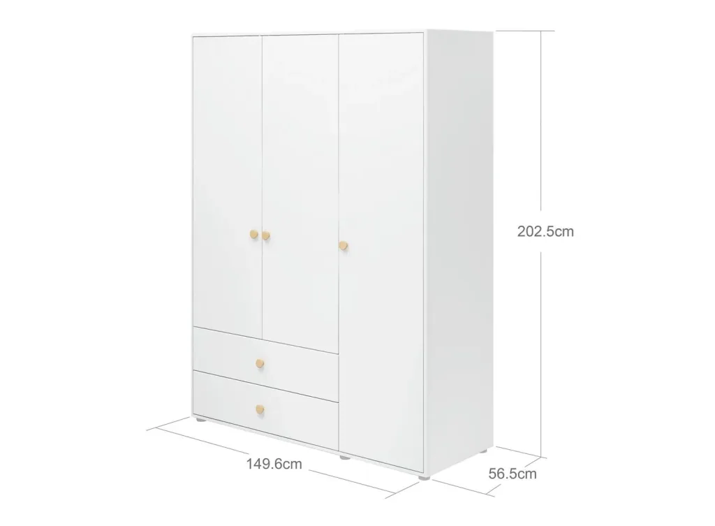 Flexa Kleiderschrank - Roomie, 3 Türen + 2 Schubladen, Farbe: Weiß/Eiche