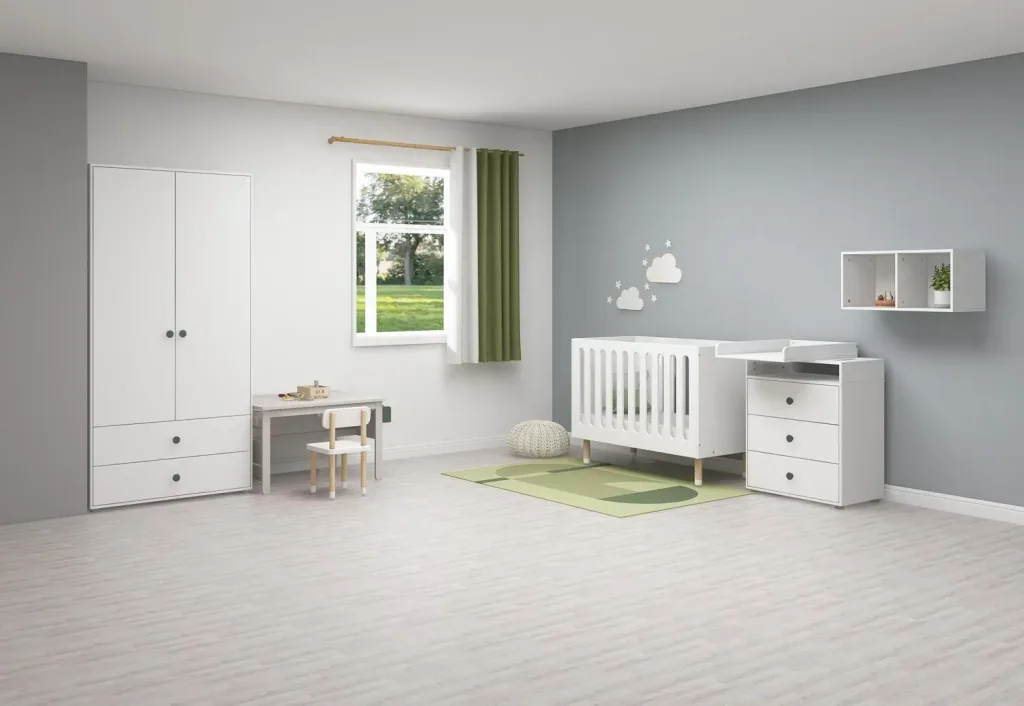 Flexa Kleiderschrank - Roomie, 2 Türen + 2 Schubladen, Farbe: Weiß/Tiefgrün