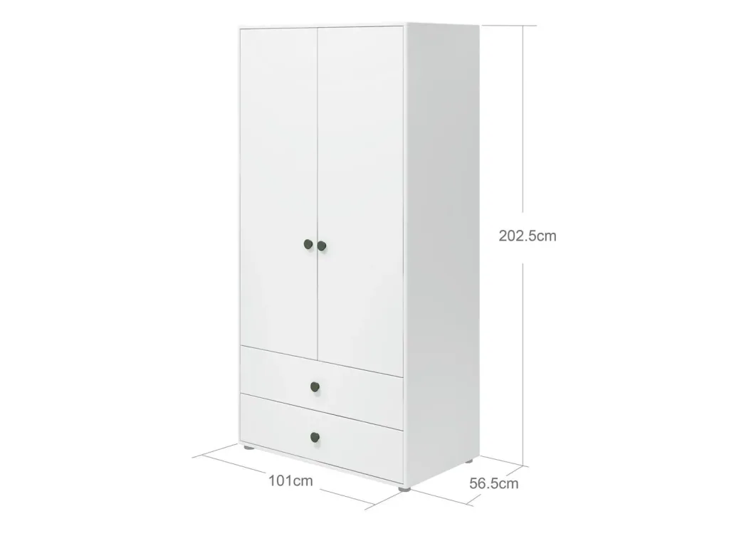 Flexa Kleiderschrank - Roomie, 2 Türen + 2 Schubladen, Farbe: Weiß/Tiefgrün