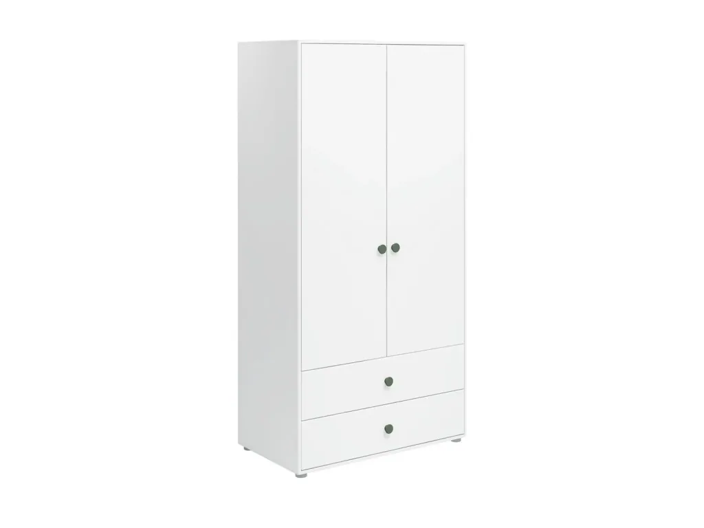 Flexa Kleiderschrank - Roomie, 2 Türen + 2 Schubladen, Farbe: Weiß/Tiefgrün
